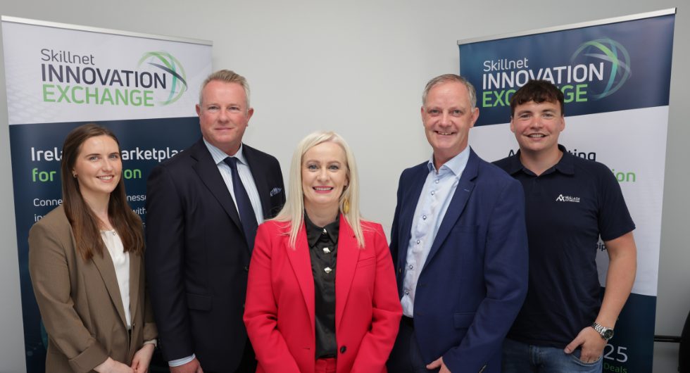 Left to right-Rachel Hubble-Skillnet Innovation Exchange, Mark Jordan-Chief Executive-Skillnet Ireland, Minister Niamh Smyth, Eoin McEvoy-CFO-The Nestbox Egg Company, Evan Roarke-Co-founder of Nuálach Automation